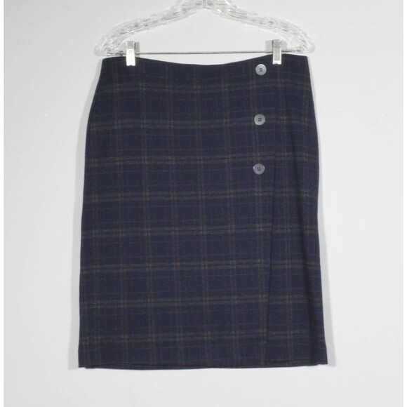 J. Jill Dresses & Skirts - J. Jill Navy Plaid Faux Wrap Pull On Straight Pencil Skirt Sz M Petite